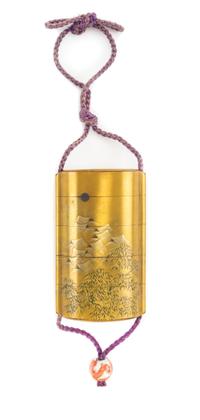 A Gilt Lacquer Four-Case Inro Height 3 1/2 inches.
