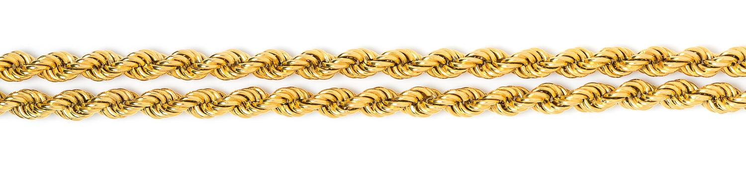 A 14 Karat Yellow Gold Rope Long Chain Necklace, 73.20 dwts.