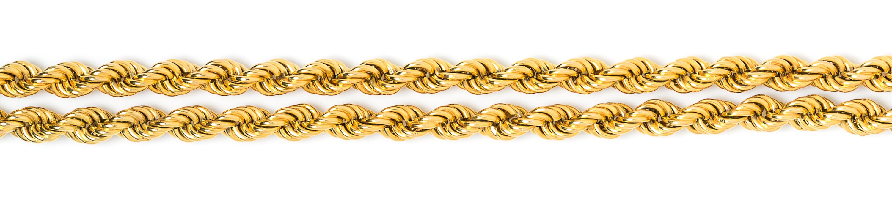 A 14 Karat Yellow Gold Rope Long Chain Necklace, 73.20 dwts.