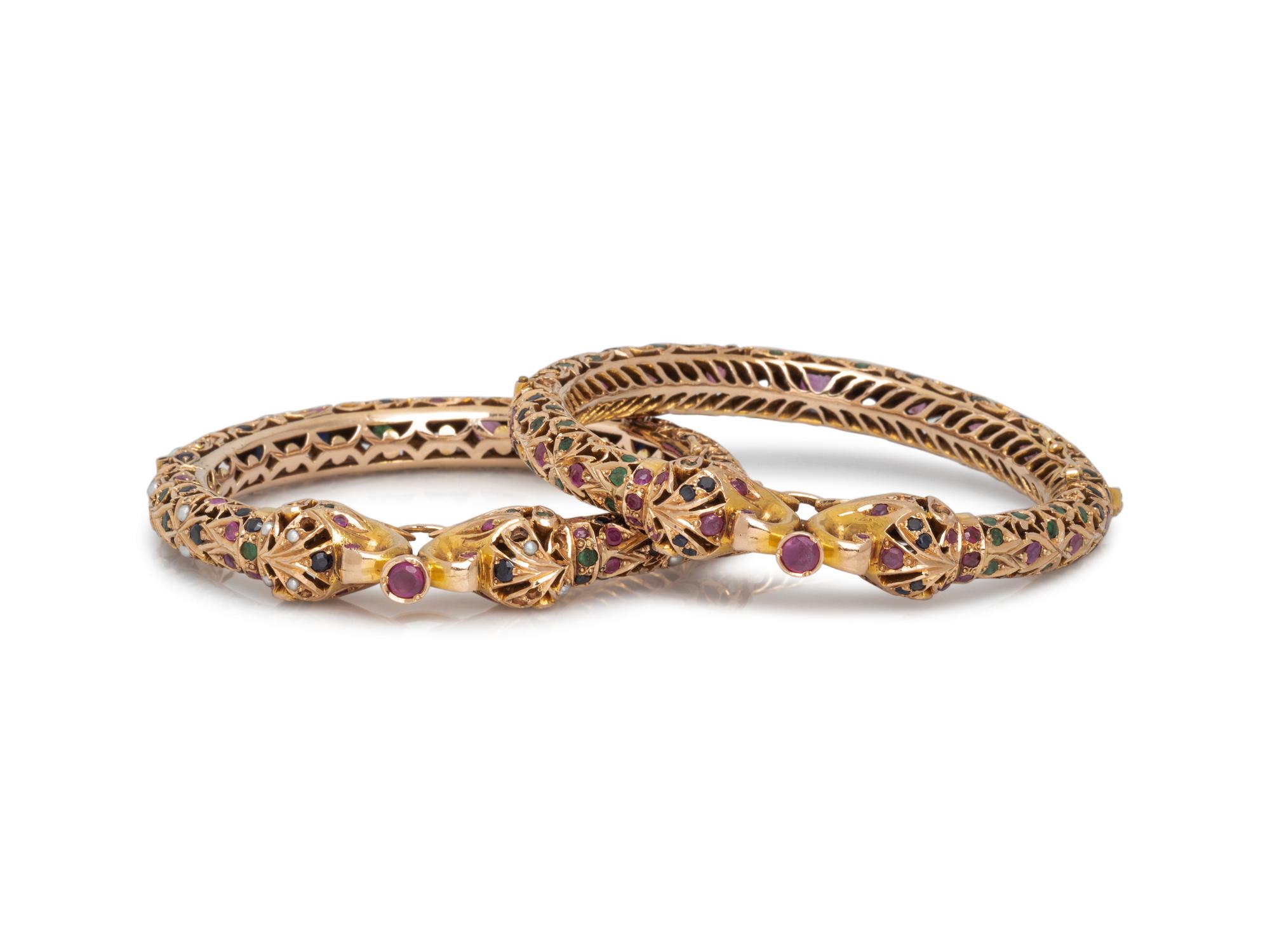 YELLOW GOLD AND MULTIGEM BANGLE BRACELET SET