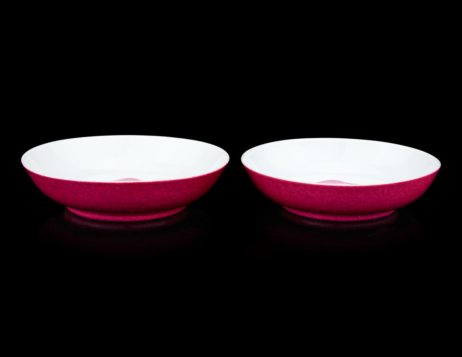 A Pair of Ruby-Back Famille Rose Porcelain 'Longevity' Plates