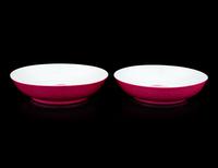 A Pair of Ruby-Back Famille Rose Porcelain 'Longevity' Plates