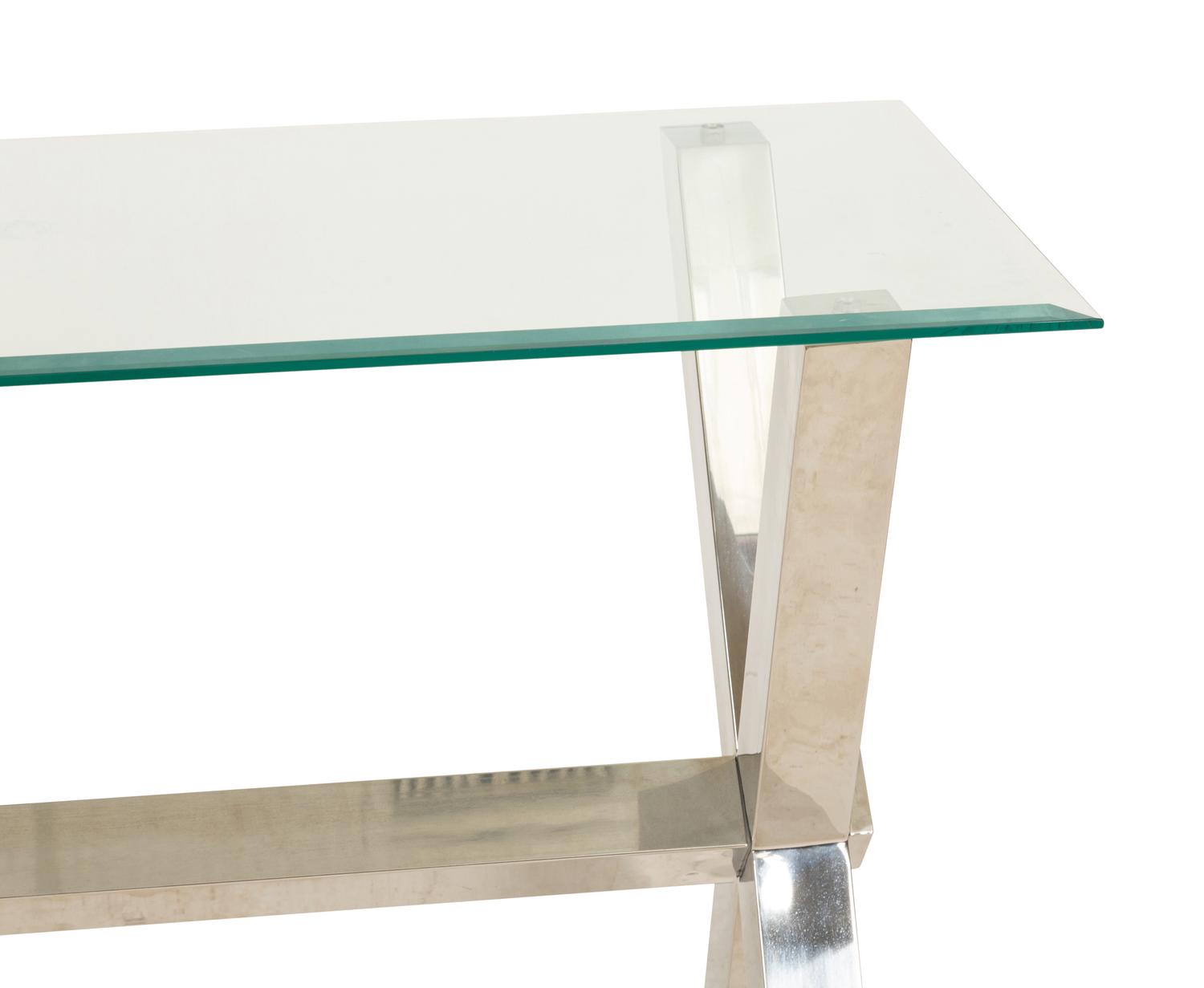 A Contemporary Glass-Top Desk with an X-Form Chrome Base and a Side Table