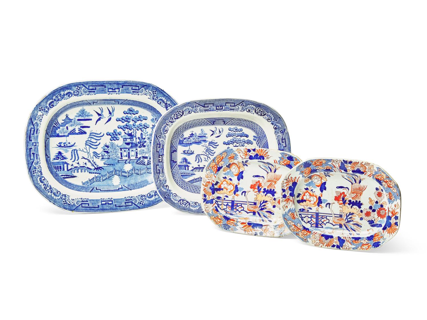 Four English Transfer-Decorated Platters