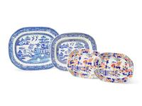 Four English Transfer-Decorated Platters