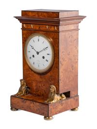 An Empire Burr Elm and Ormolu-Mounted Mantel Clock