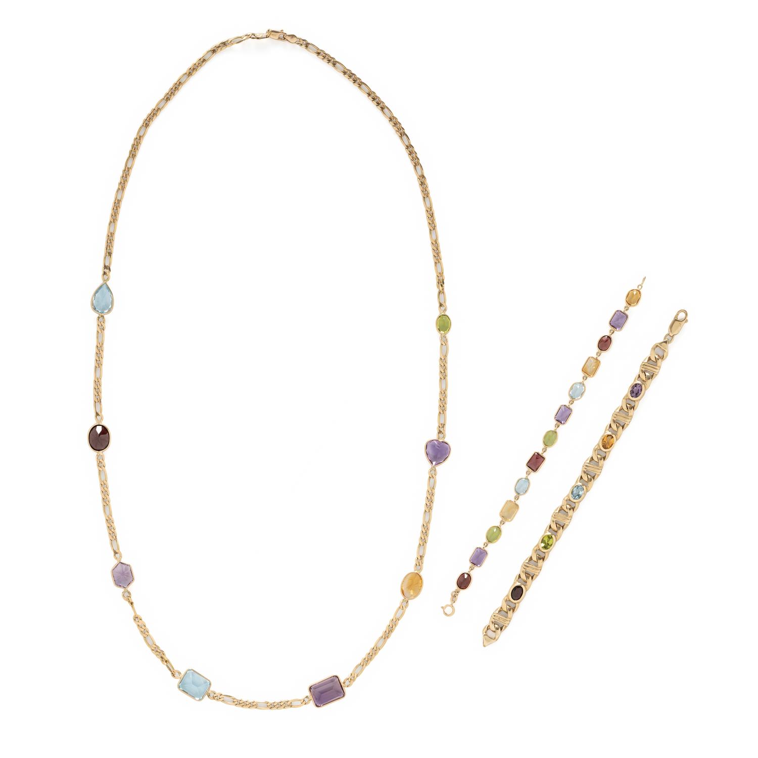 COLLECTION OF YELLOW GOLD AND MULTIGEM JEWELRY