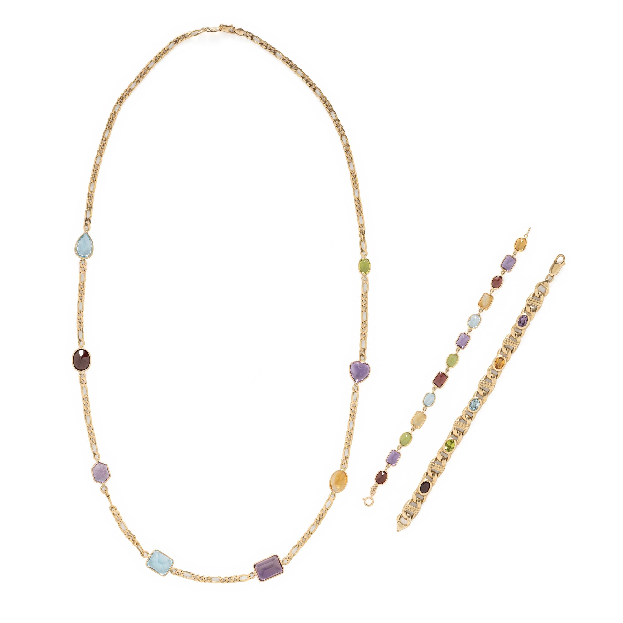 COLLECTION OF YELLOW GOLD AND MULTIGEM JEWELRY