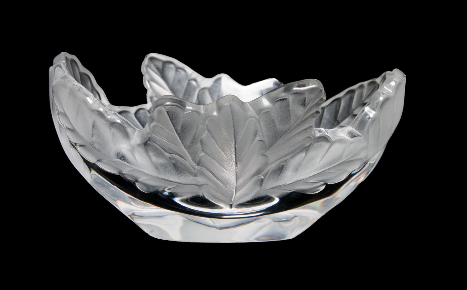 A Lalique Molded and Frosted Glass Bowl Height 3 3/4 x diameter 7 3/4 inches.