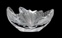 A Lalique Molded and Frosted Glass Bowl Height 3 3/4 x diameter 7 3/4 inches.