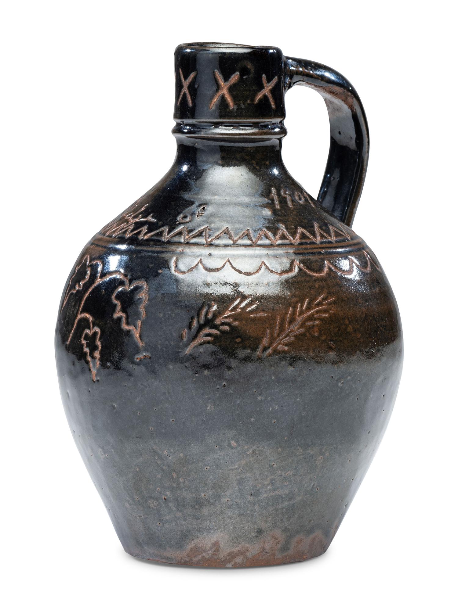 A Potter Ridge Albany Slip-Glazed and Incised Jug