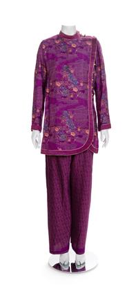 Emanuel Ungaro Purple Silk Tunic with Pants and Skirt, 1980 No size label