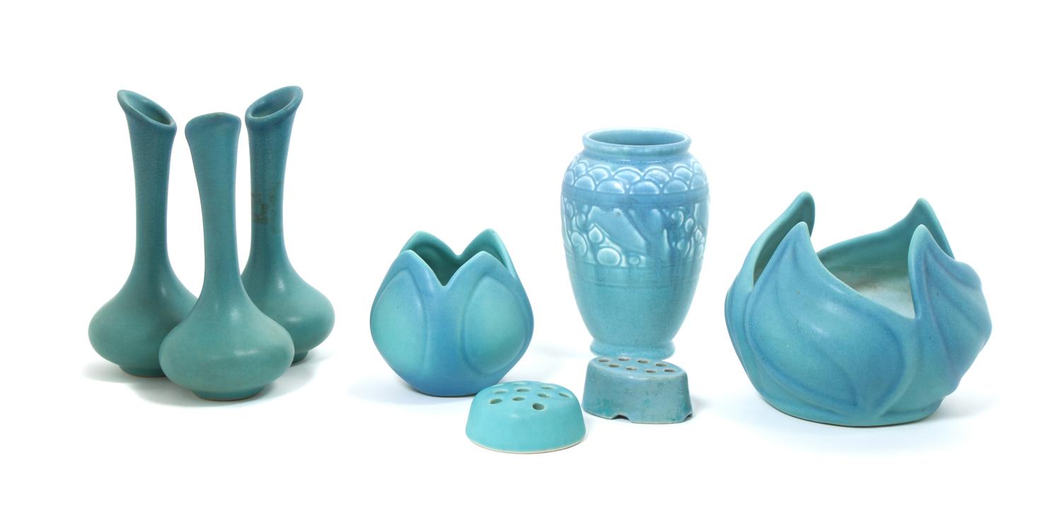 A Collection of Rookwood and Van Briggle Pottery Articles Height of tallest 7 inches. — 20TH CENTURY