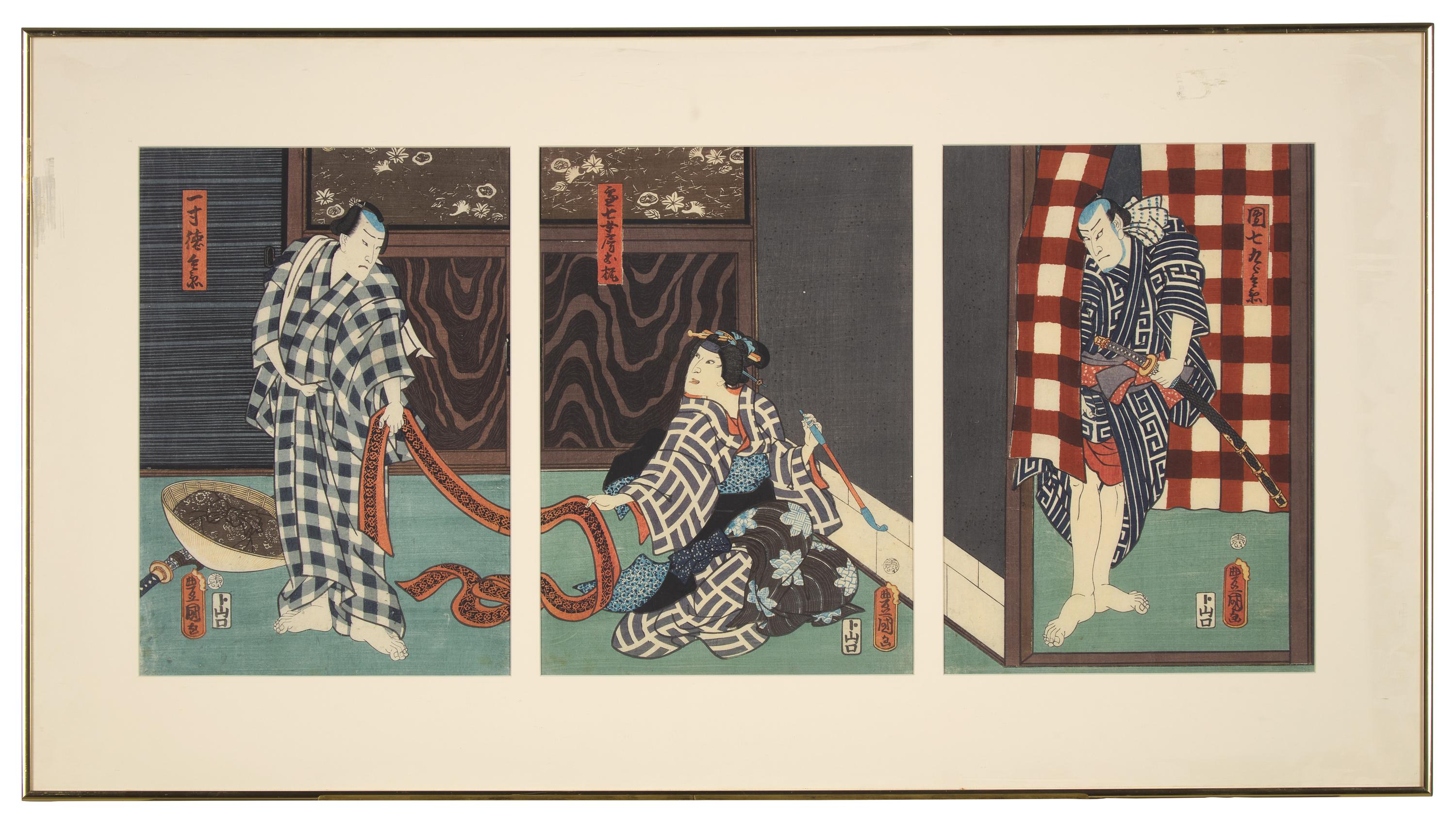 Kunisada (Toyokuni III, Japanese 1786-1864) Two Framed Kabuki Triptychs