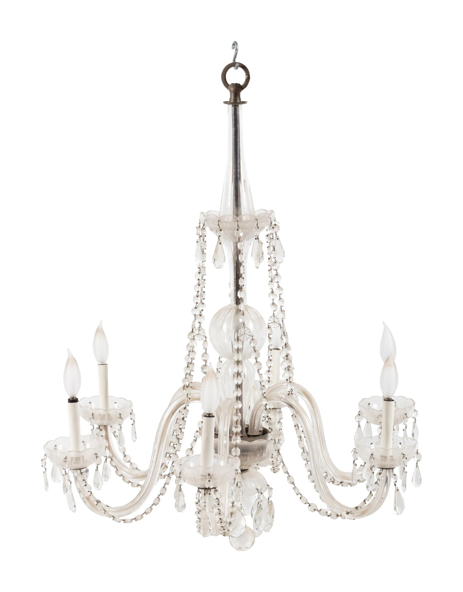 A Georgian Style Cut Glass Six-Light Chandelier