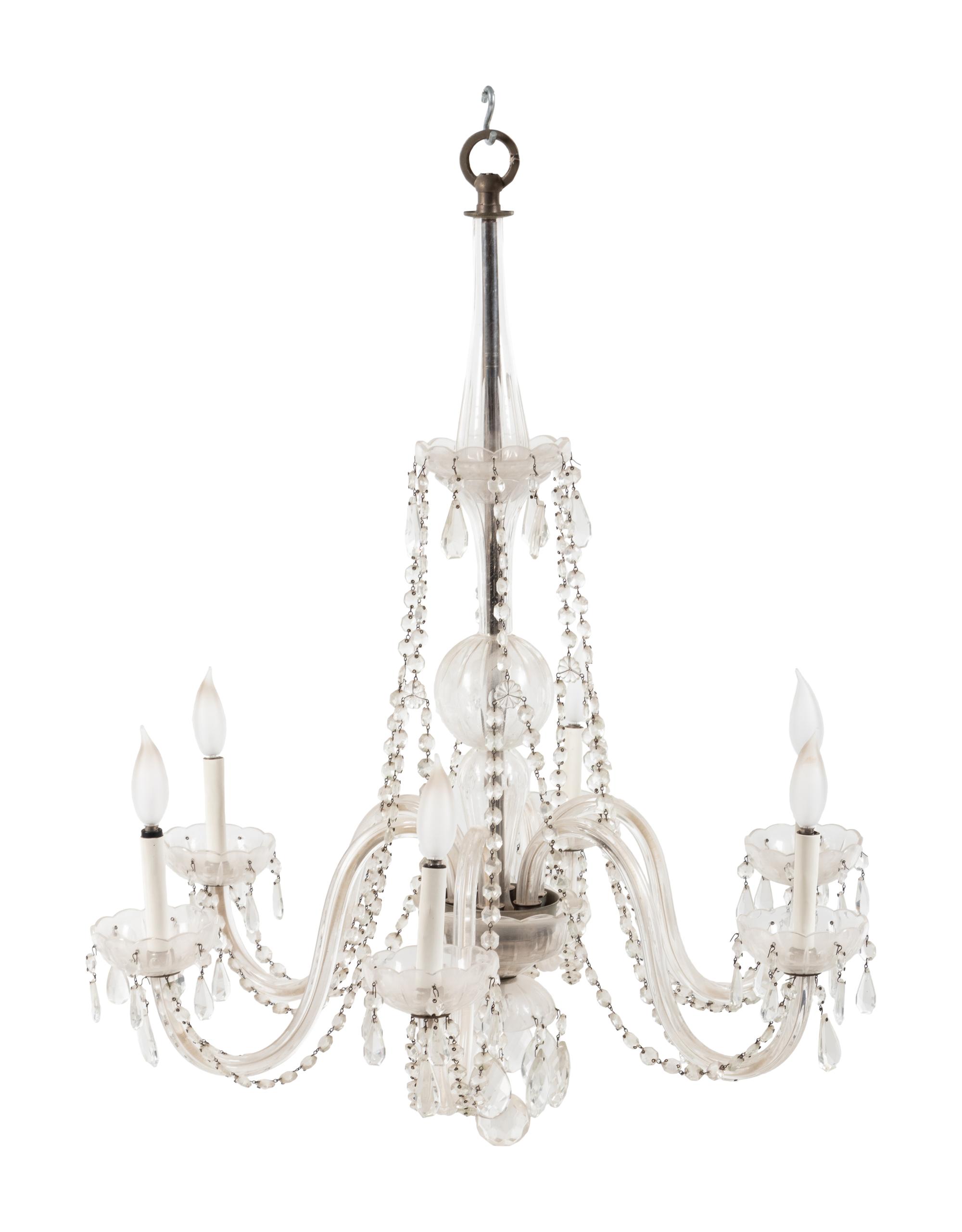 A Georgian Style Cut Glass Six-Light Chandelier