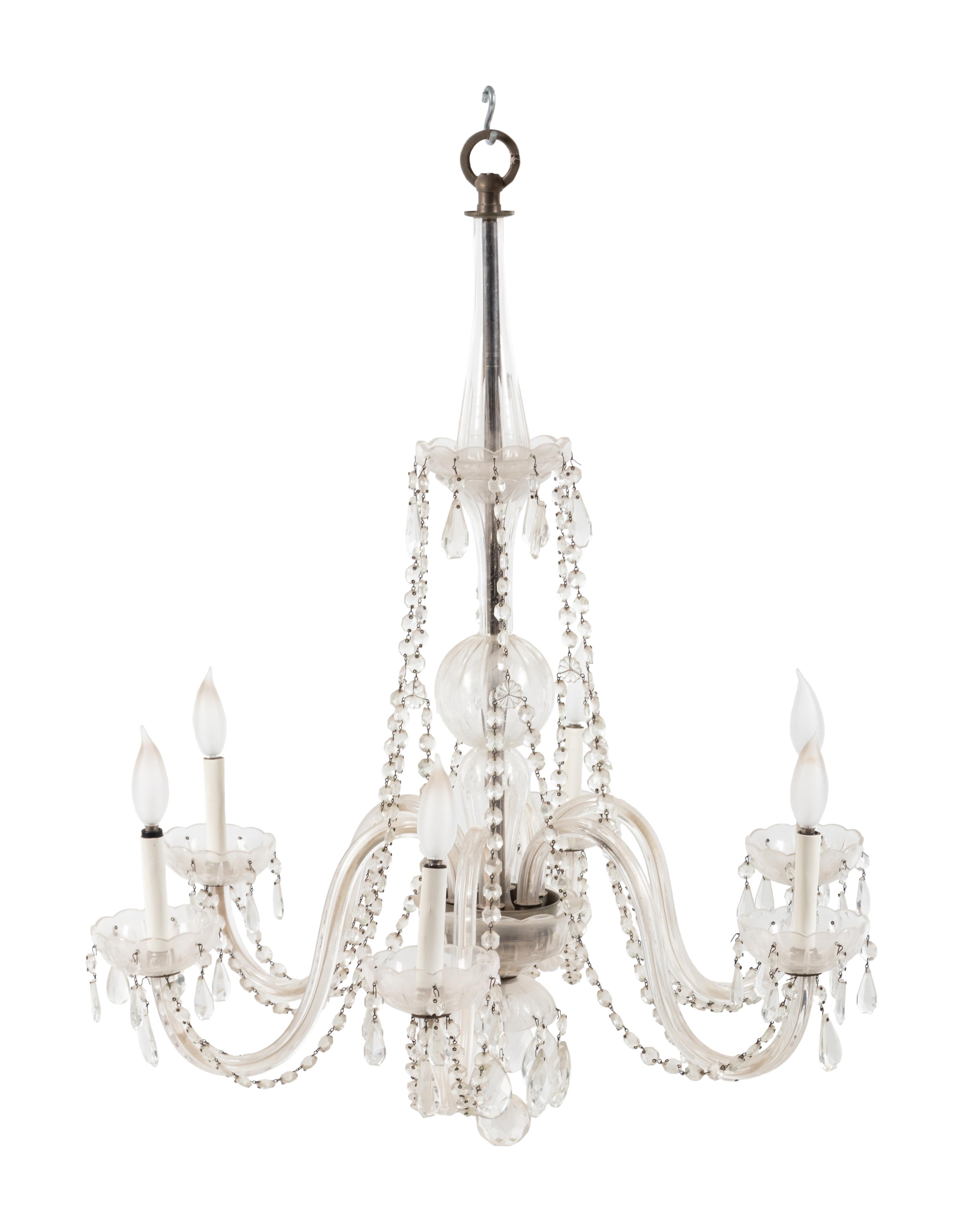 A Georgian Style Cut Glass Six-Light Chandelier