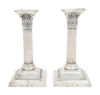 A Pair American Weighted Silver Corinthian Column Candlesticks — Gorham Mfg. Co., Providence, RI, 20th Century