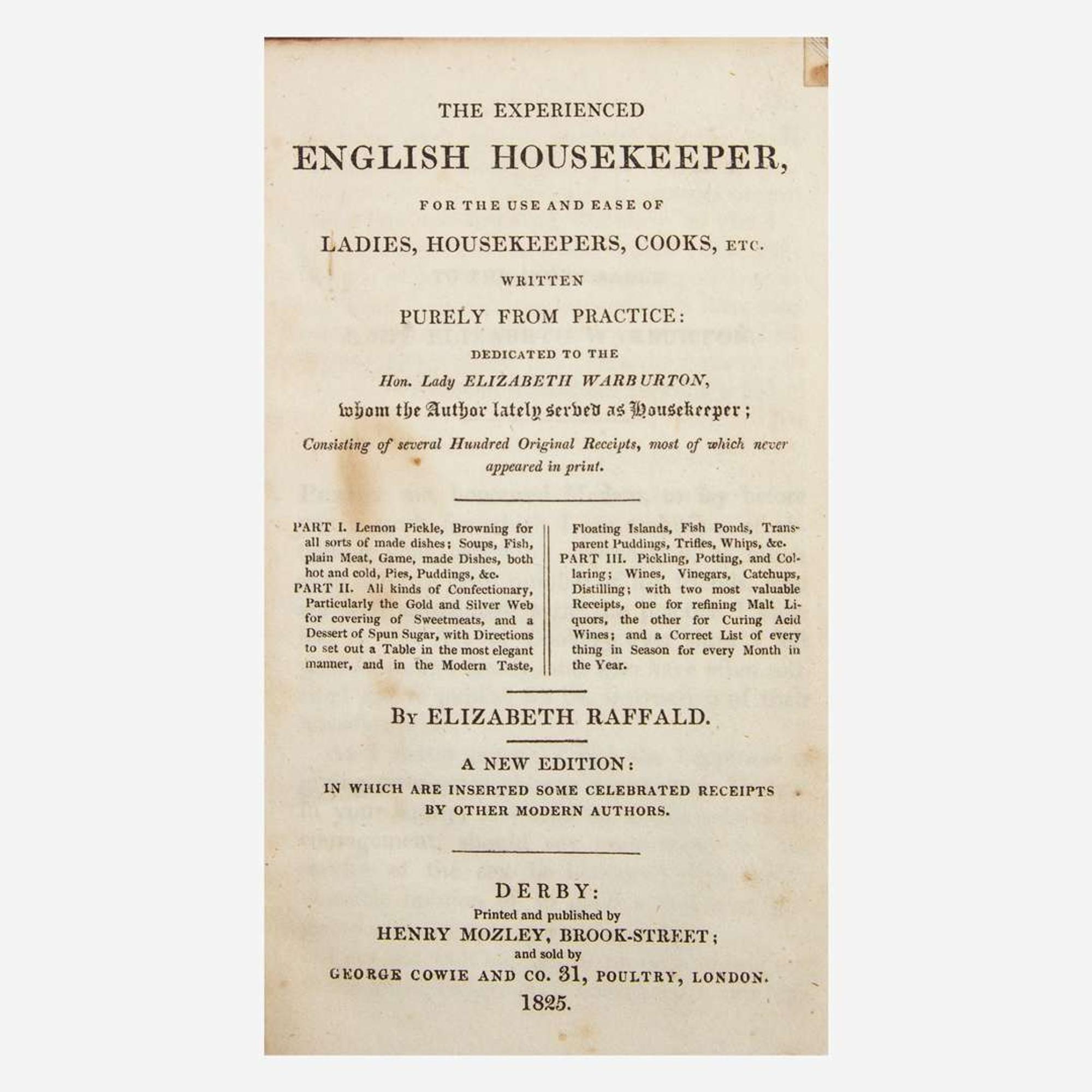 [Food & Drink] Group of 12 18th and 19th Century Titles on Cooking and Housekeeping