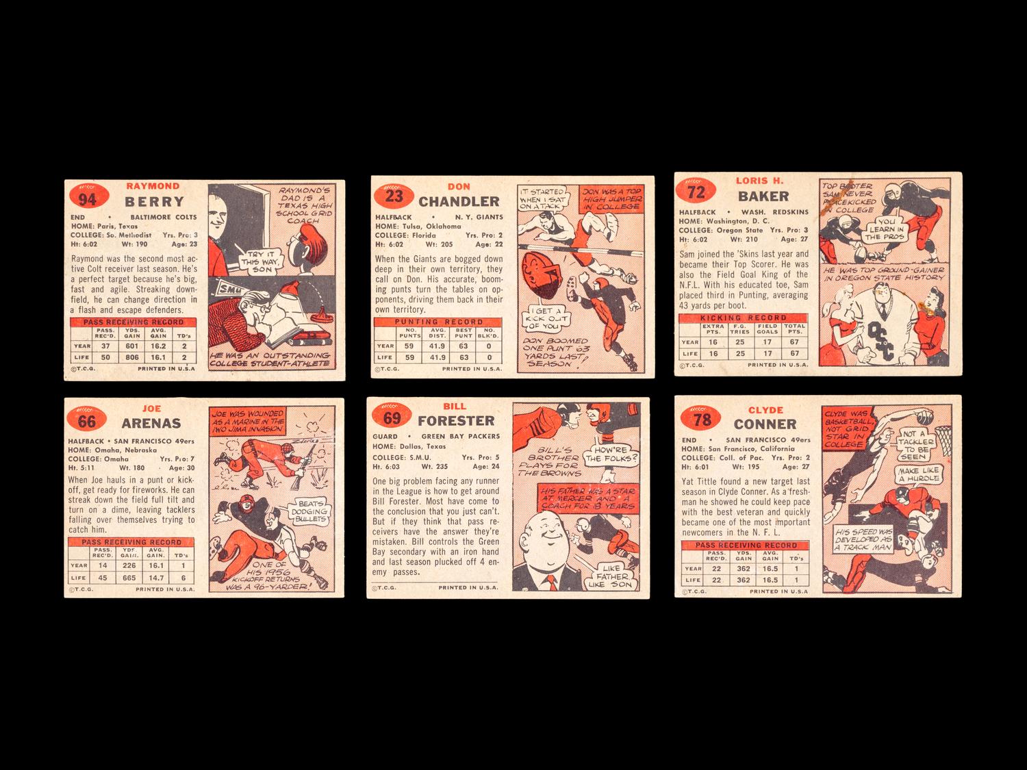 A Group of Six 1957 Topps Football Cards (Including Raymond Berry Rookie),