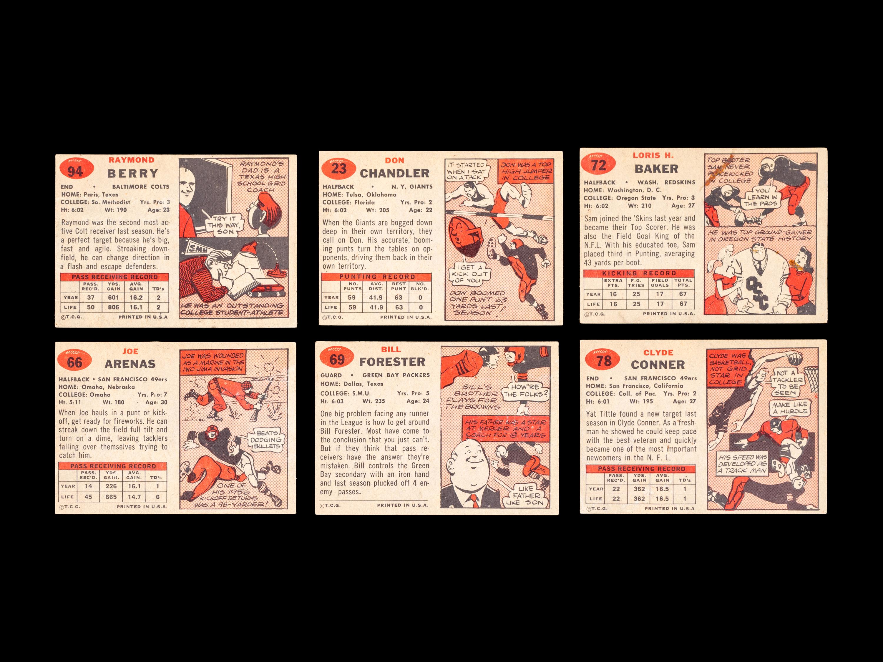 A Group of Six 1957 Topps Football Cards (Including Raymond Berry Rookie),