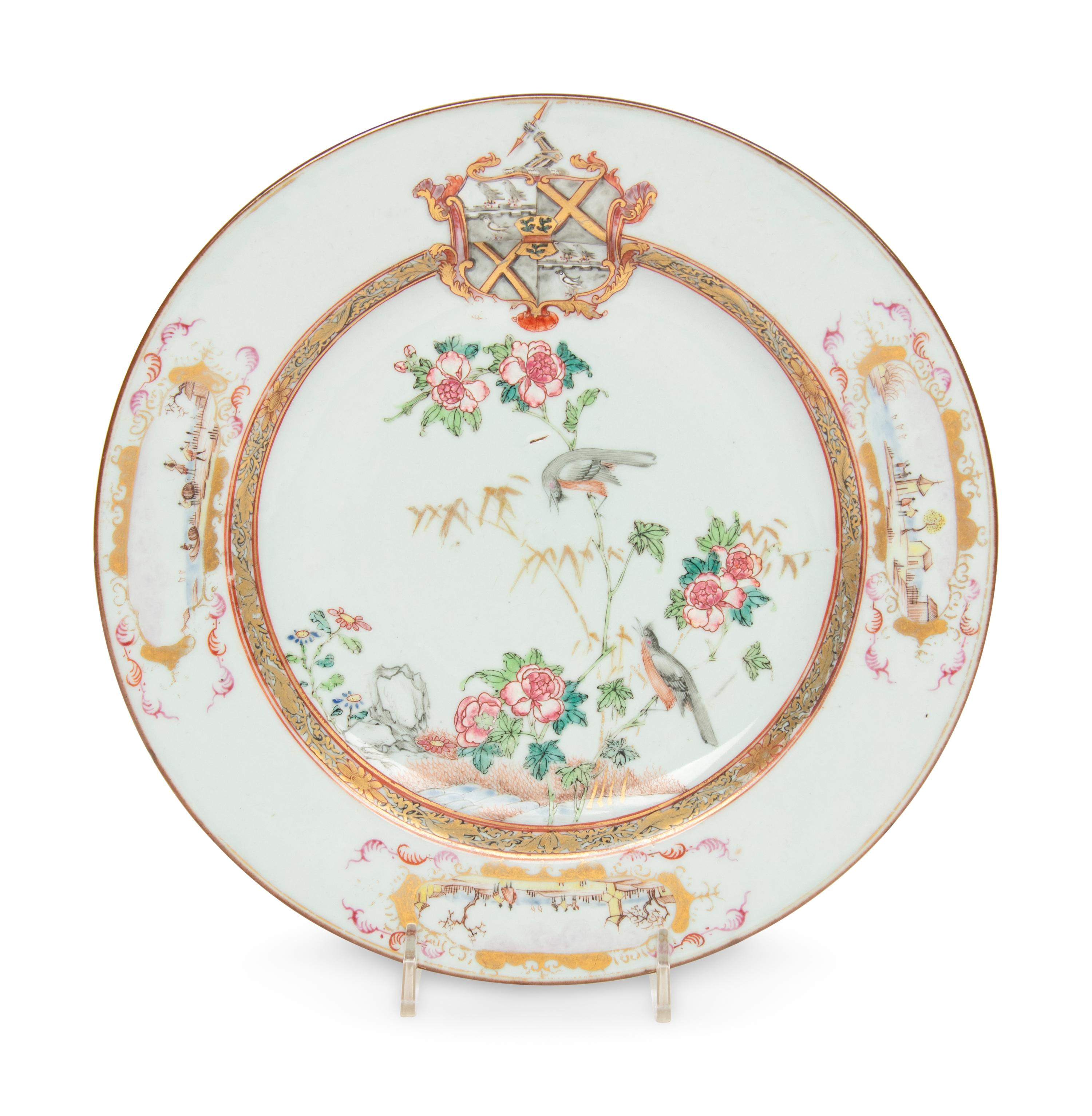 A Chinese Export Parcel-Gilt Famille Rose Armorial Porcelain Plate