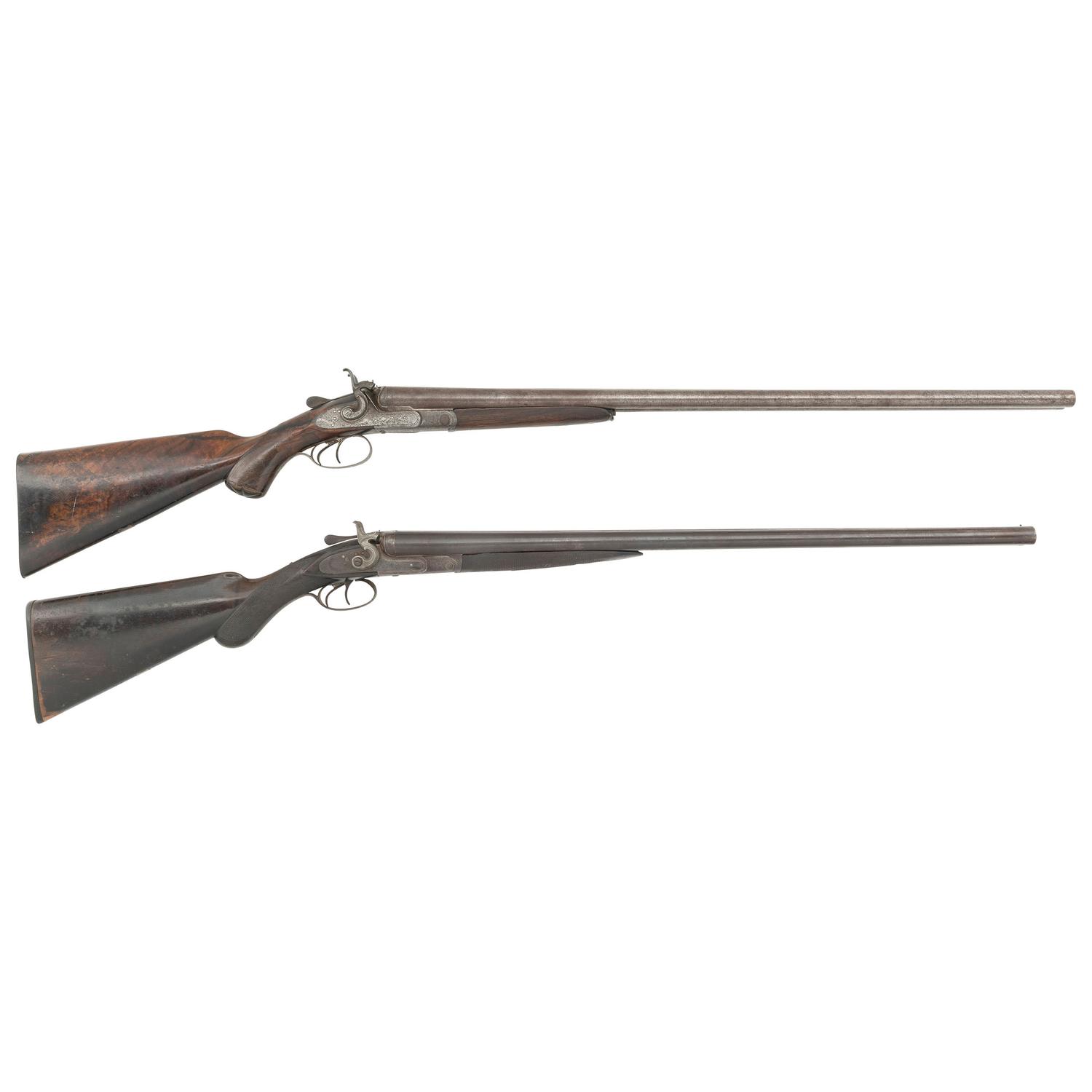 Pair of Antique Hammer Shotguns by Claybrough & Bros, and E.C. Green
