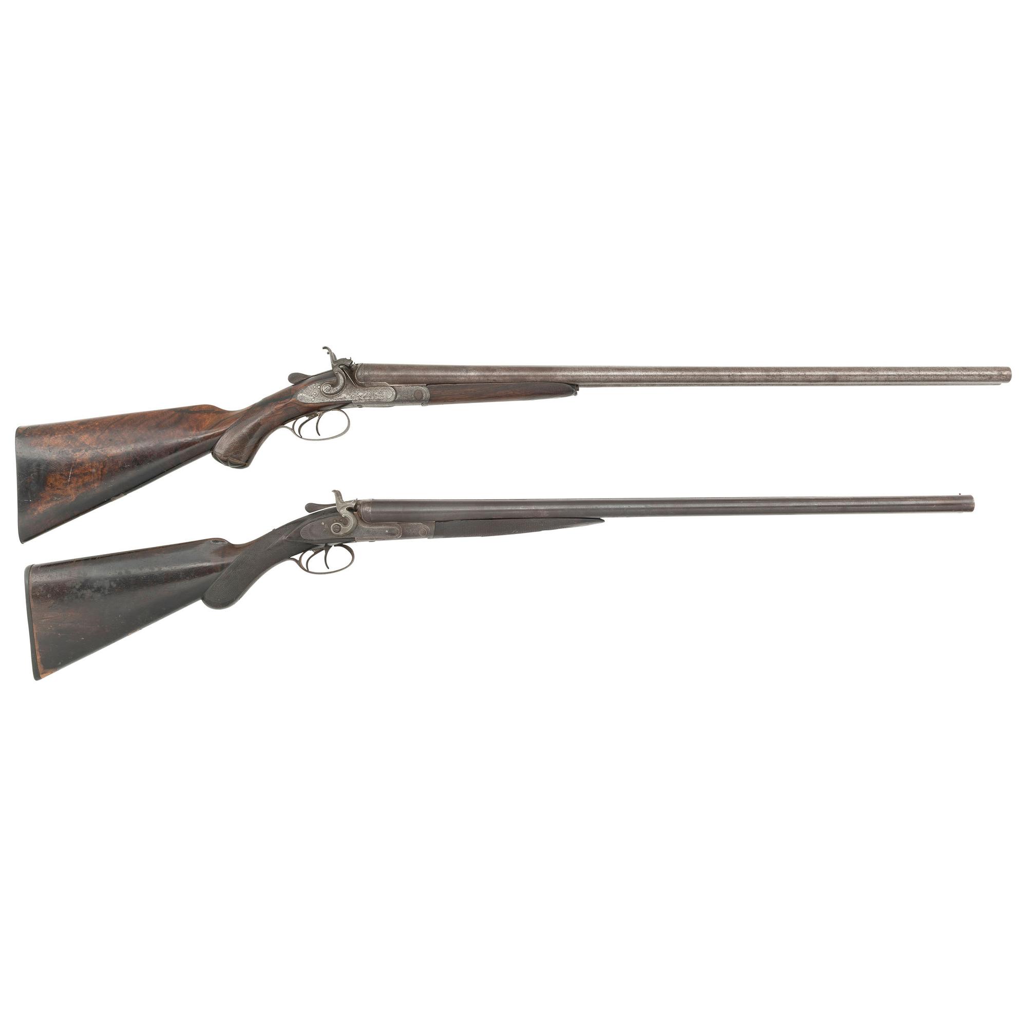 Pair of Antique Hammer Shotguns by Claybrough & Bros, and E.C. Green