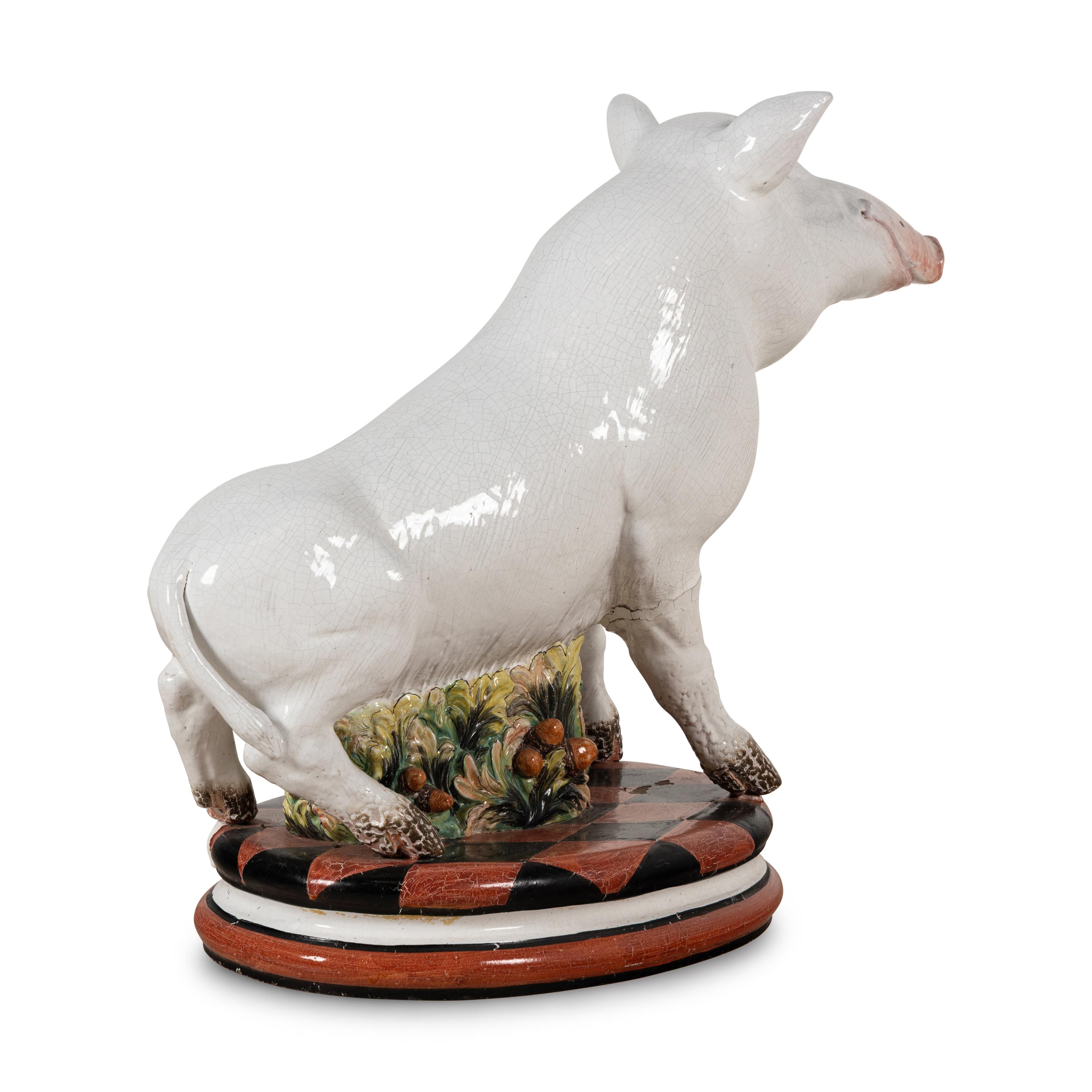 A Large Italian Polychrome Glazed Terracotta Boar