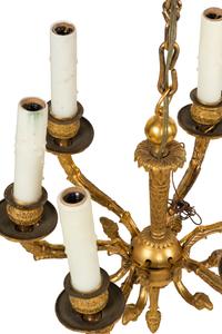 A Pair of Empire Gilt Bronze Six-Light Chandeliers