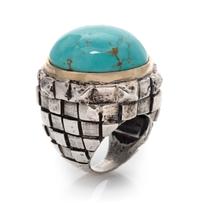 A Sterling Silver, 14 Karat Yellow Gold and Turquoise Ring, Dian Malouf, 28.60 dwts.