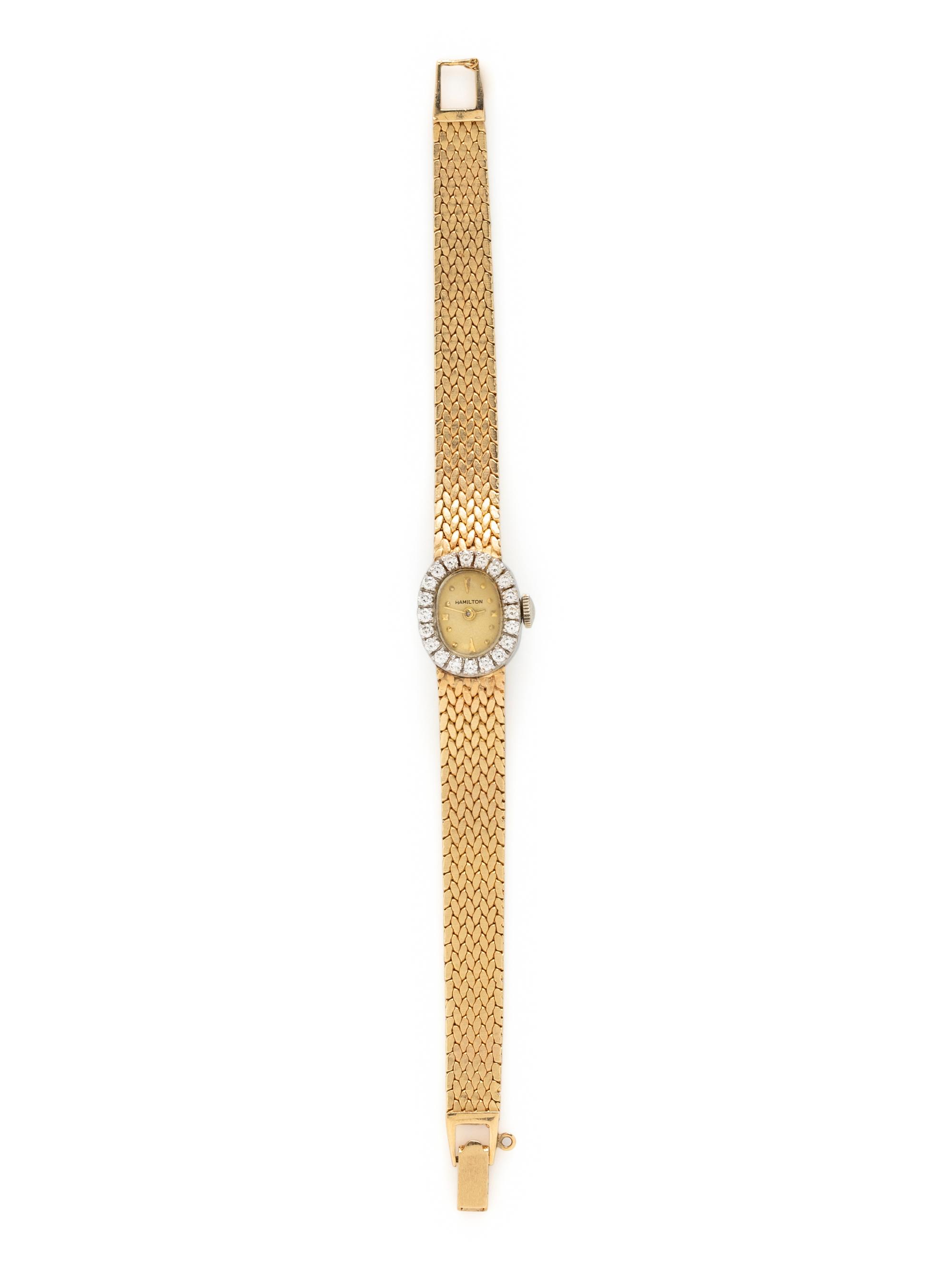 HAMILTON, YELLOW GOLD AND DIAMOND WATCH
