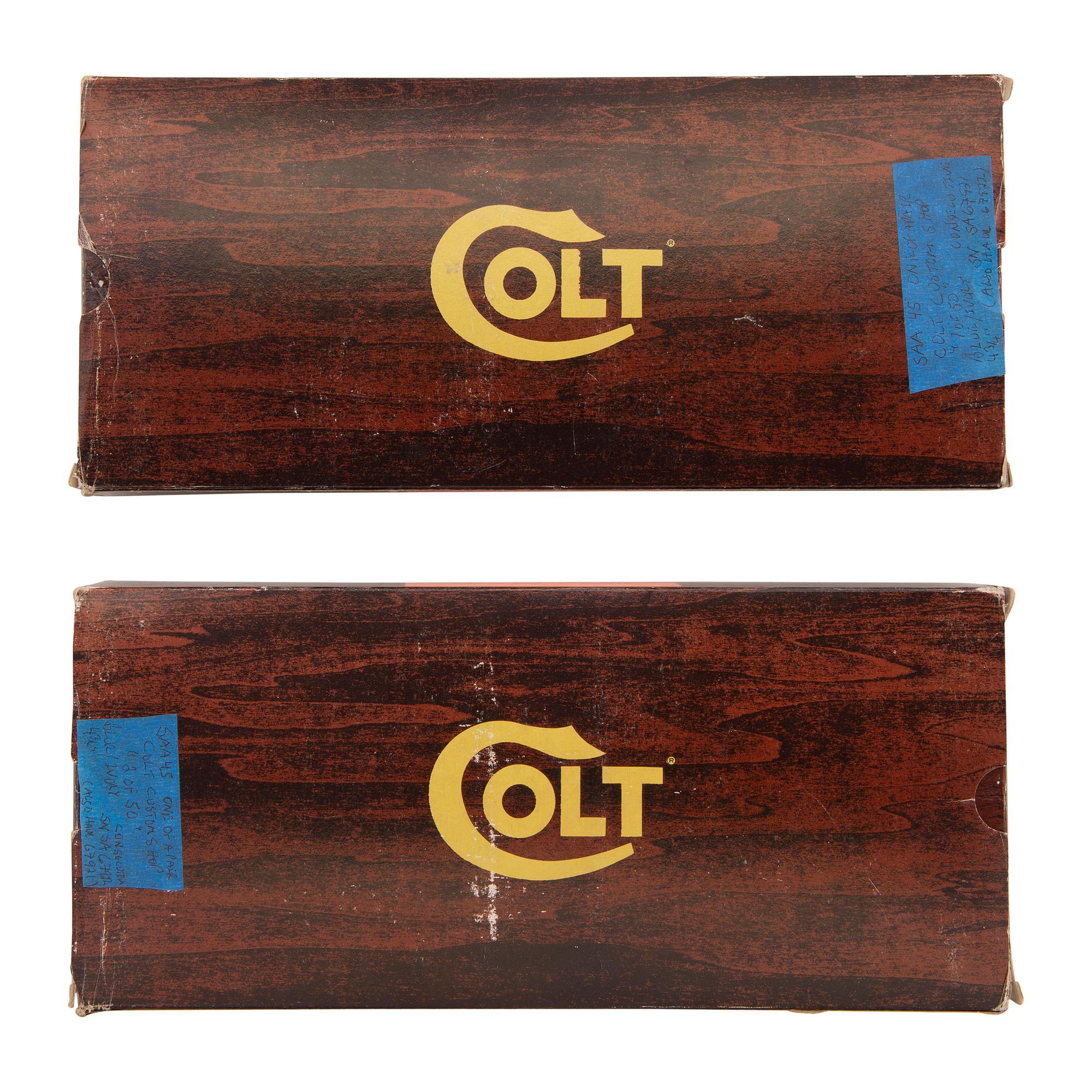 *Consecutively Numbered Pair of Ivory Gripped Colt Single Action Army Revolvers with Black Powder Frames and Bullseye Ejectors in Boxes