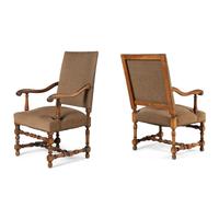 A Near Pair of Continental Baroque Style Walnut Armchairs