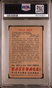 A 1951 Bowman Willie Mays Rookie Baseball Card No. 305 (PSA 1)
