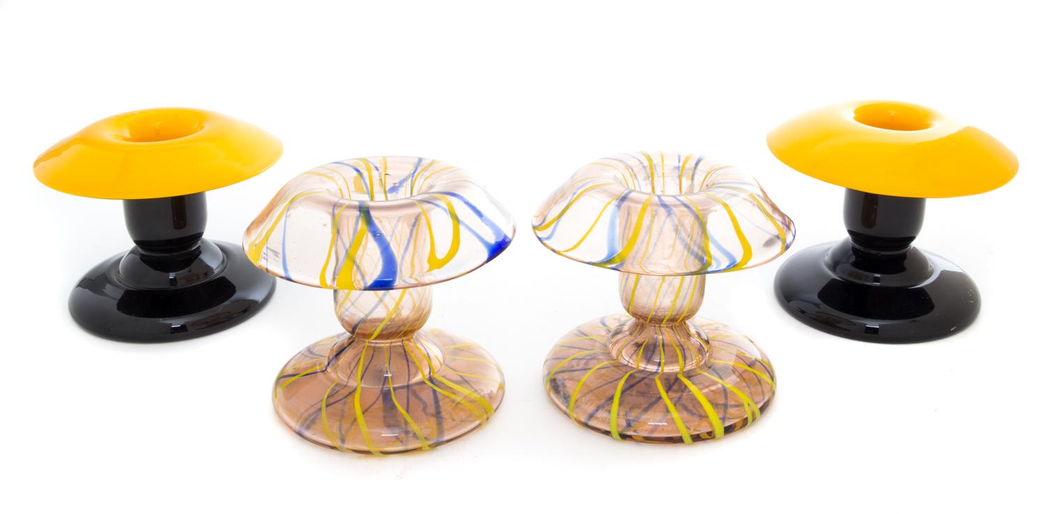 Two Pairs of Czechoslovakian Candlesticks Height 3 1/4 inches.