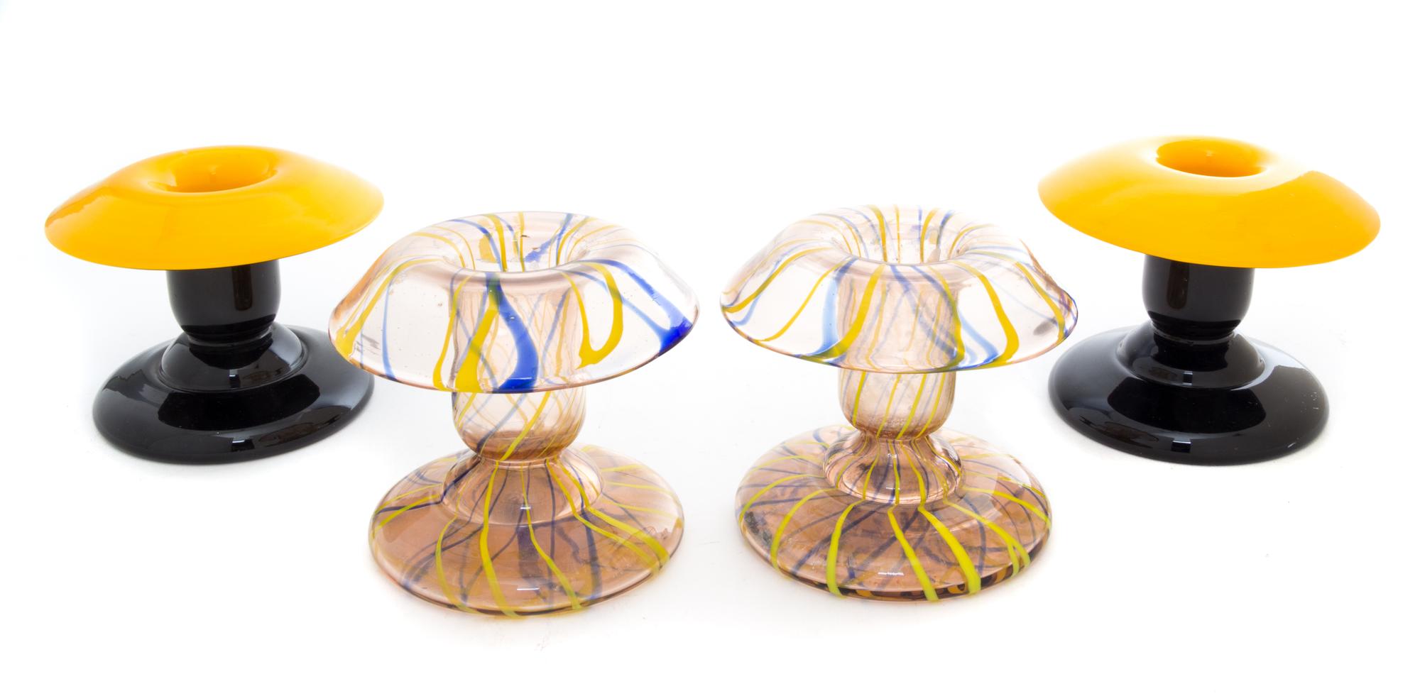 Two Pairs of Czechoslovakian Candlesticks Height 3 1/4 inches.