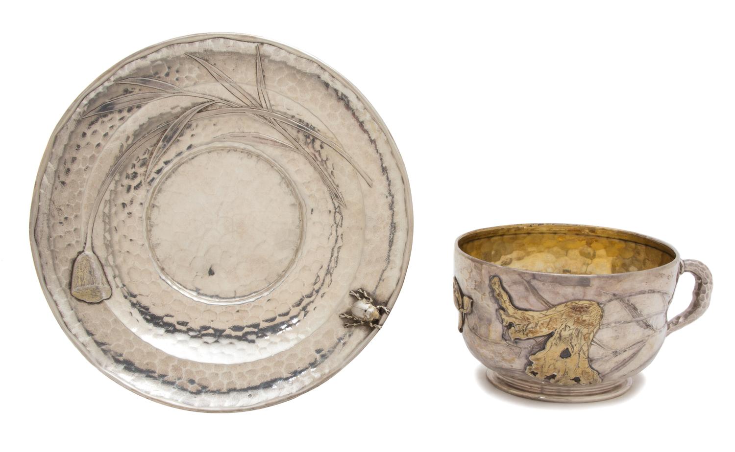 An American Aesthetic Movement Hand-Hammered Silver Cup with Undertray, Tiffany & Co., New York, NY,
