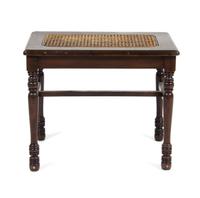 A Mahogany Wicker Seat Stool Height 22 x width 15 x depth 22 1/2 inches.