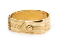 A Victorian 18 Karat Yellow Gold Buckle Motif Bangle Bracelet, L. Larsson & Co., Circa 1872, 14.50 dwts.