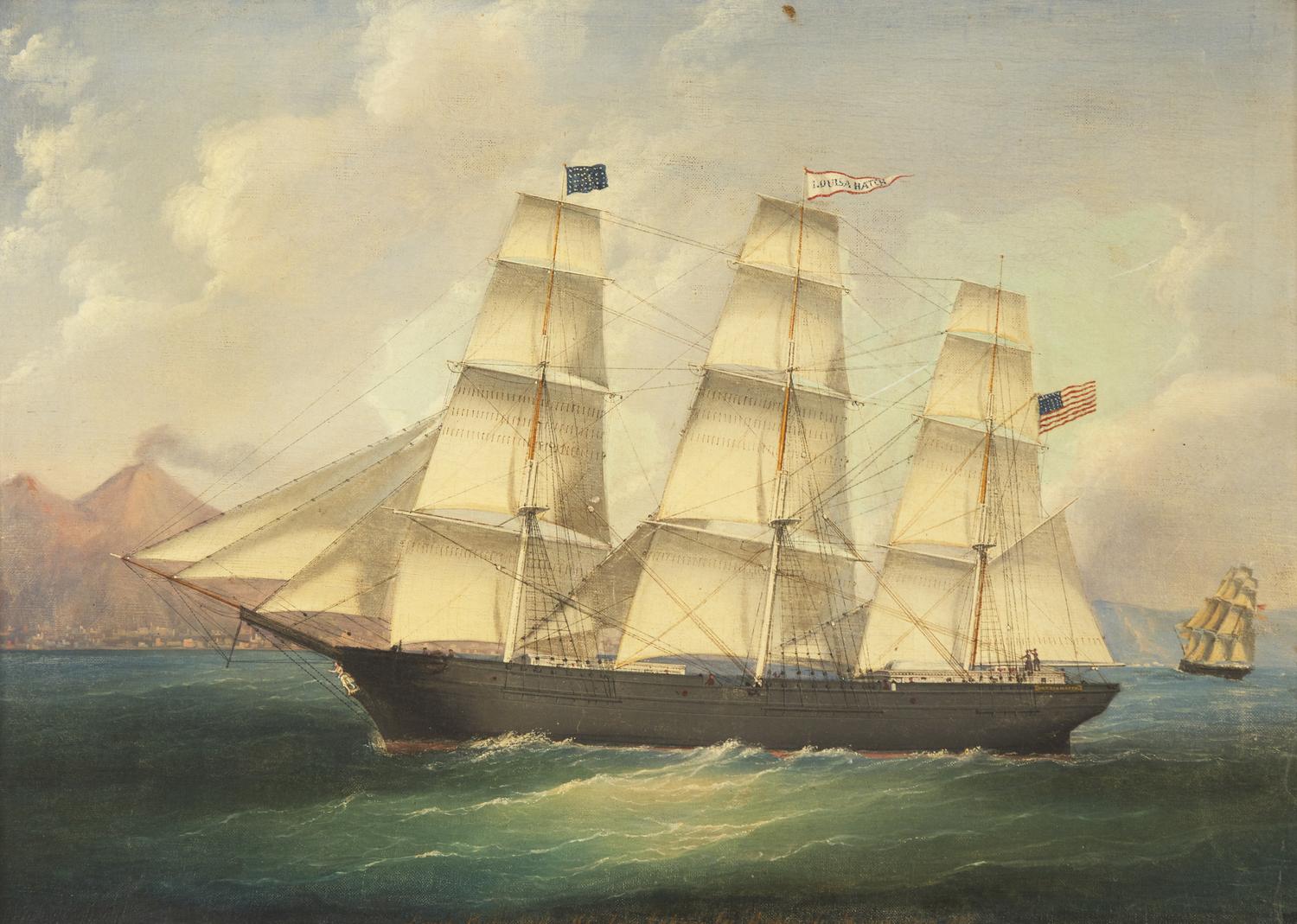 American School 19th Century, Portrait of the Ship Louisa Hatch Entering the Harbor of Naples