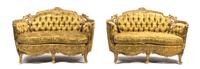 A Pair of Louis XVI Style Giltwood Settees, Width 56 1/4 inches.