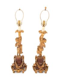 A Pair of Louis XV Style Gilt Bronze Figural Candlesticks