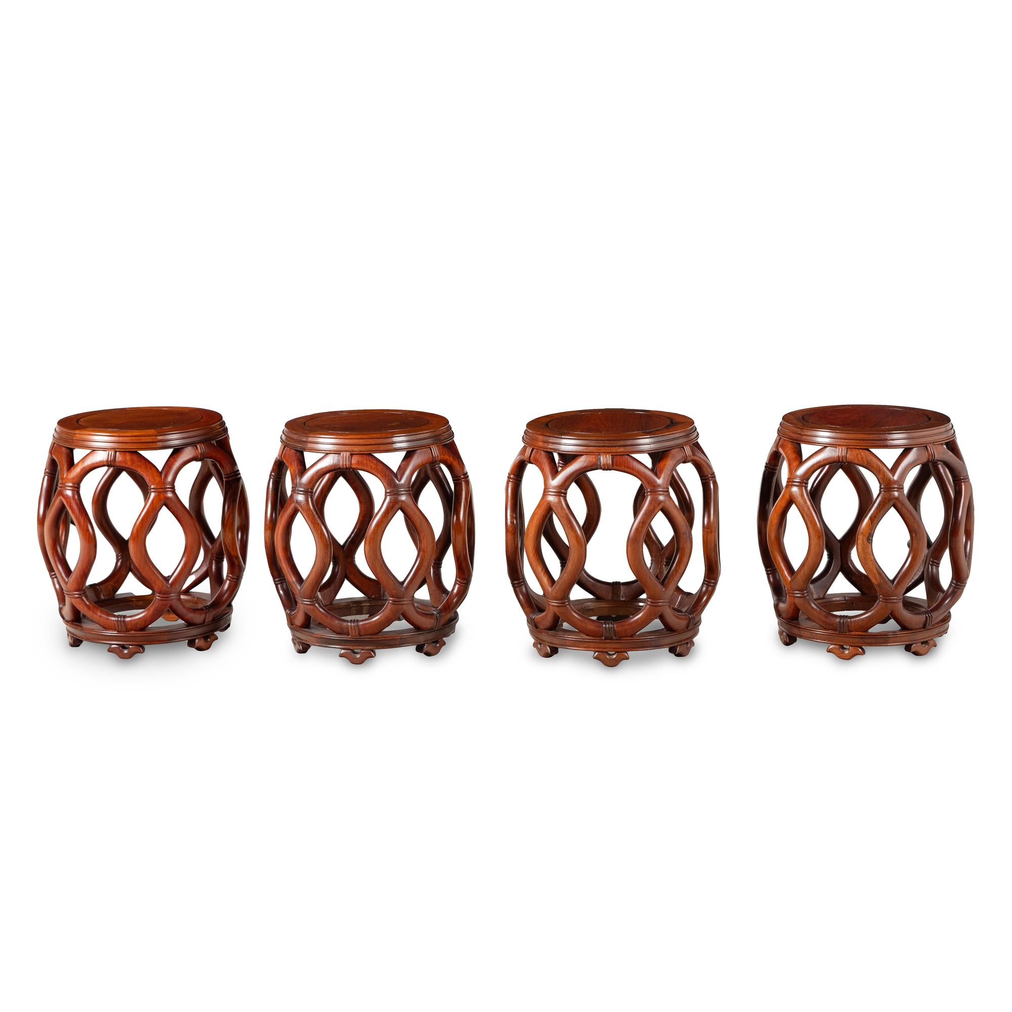 Four Chinese Hardwood Garden Stools, 20th Century — 硬木鼓凳四隻