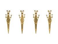 A Set of Four Louis XVI Style Gilt Bronze Five-Light Sconces