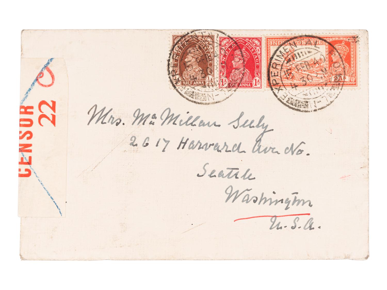 GANDHI, Mohandas K. (1869-1948). Autograph letter signed (“MK Gandhi”), to Mrs. McMillan Seely. Segaon, 15 February 1940.