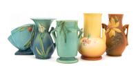 Five Roseville Vases Height of tallest 8 1/4 inches.
