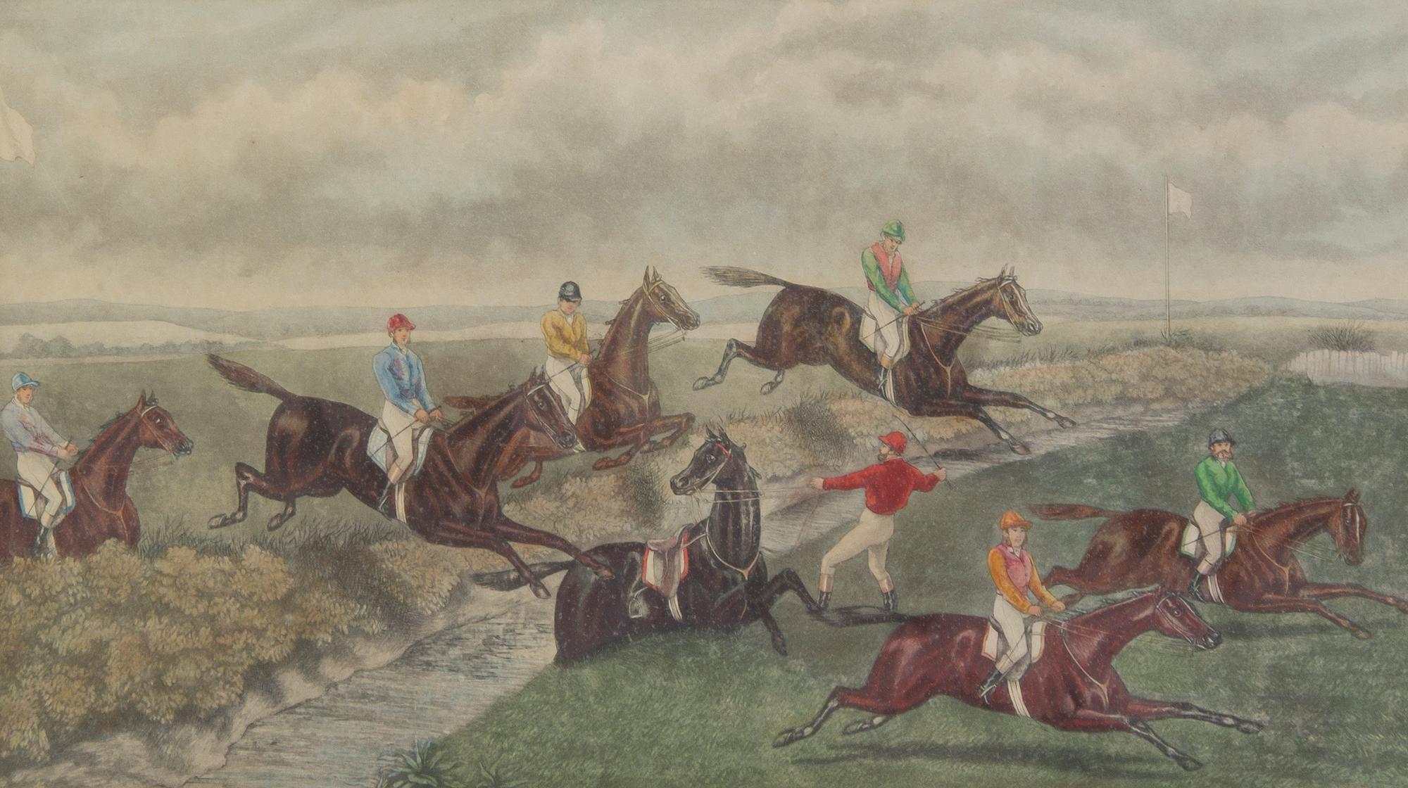 Six English Equestrian Race Prints, Height 7 3/4 x width 13 5/8 inches (visible).