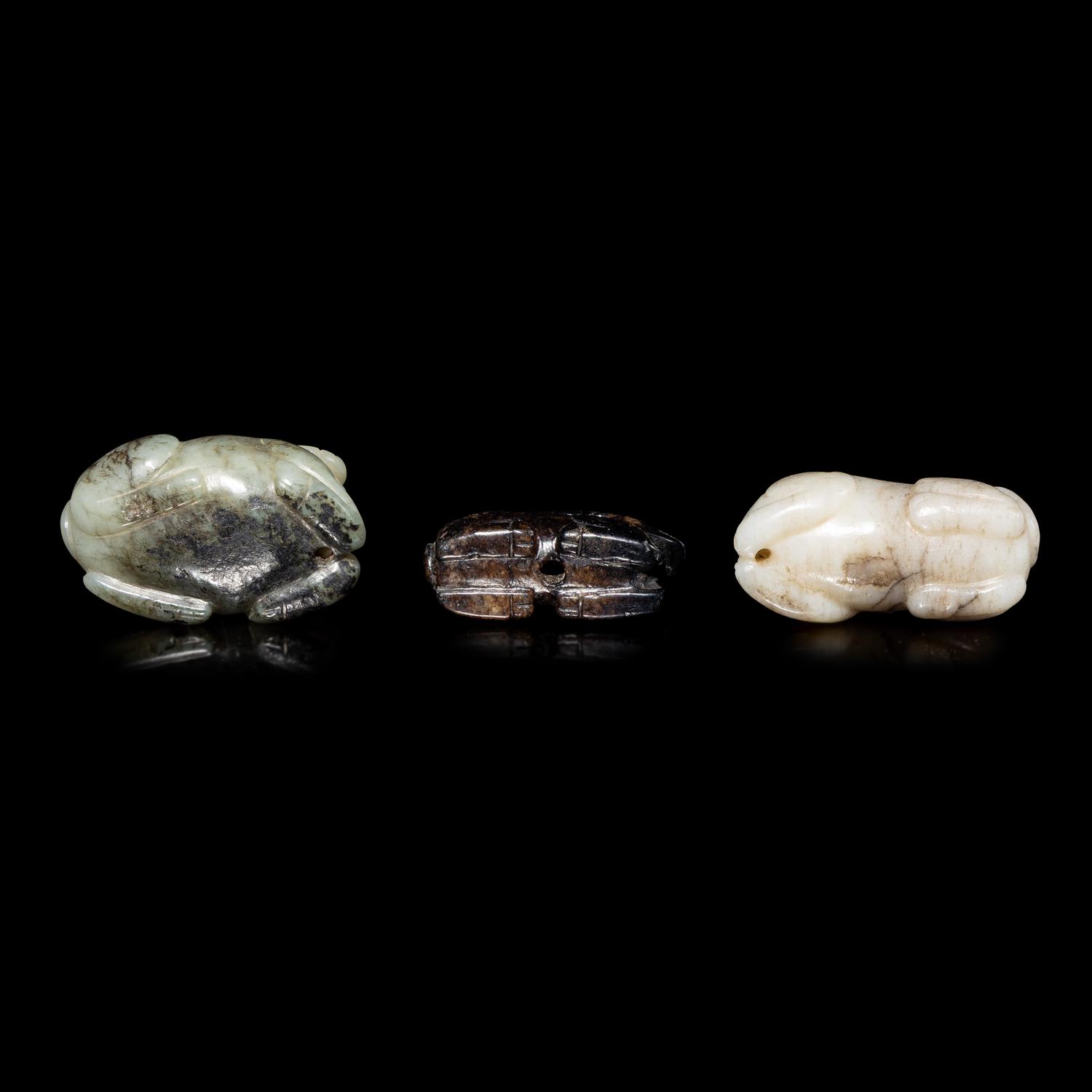 Three Chinese Jade Mythical Beast Pendants 玉獸擺件三枚