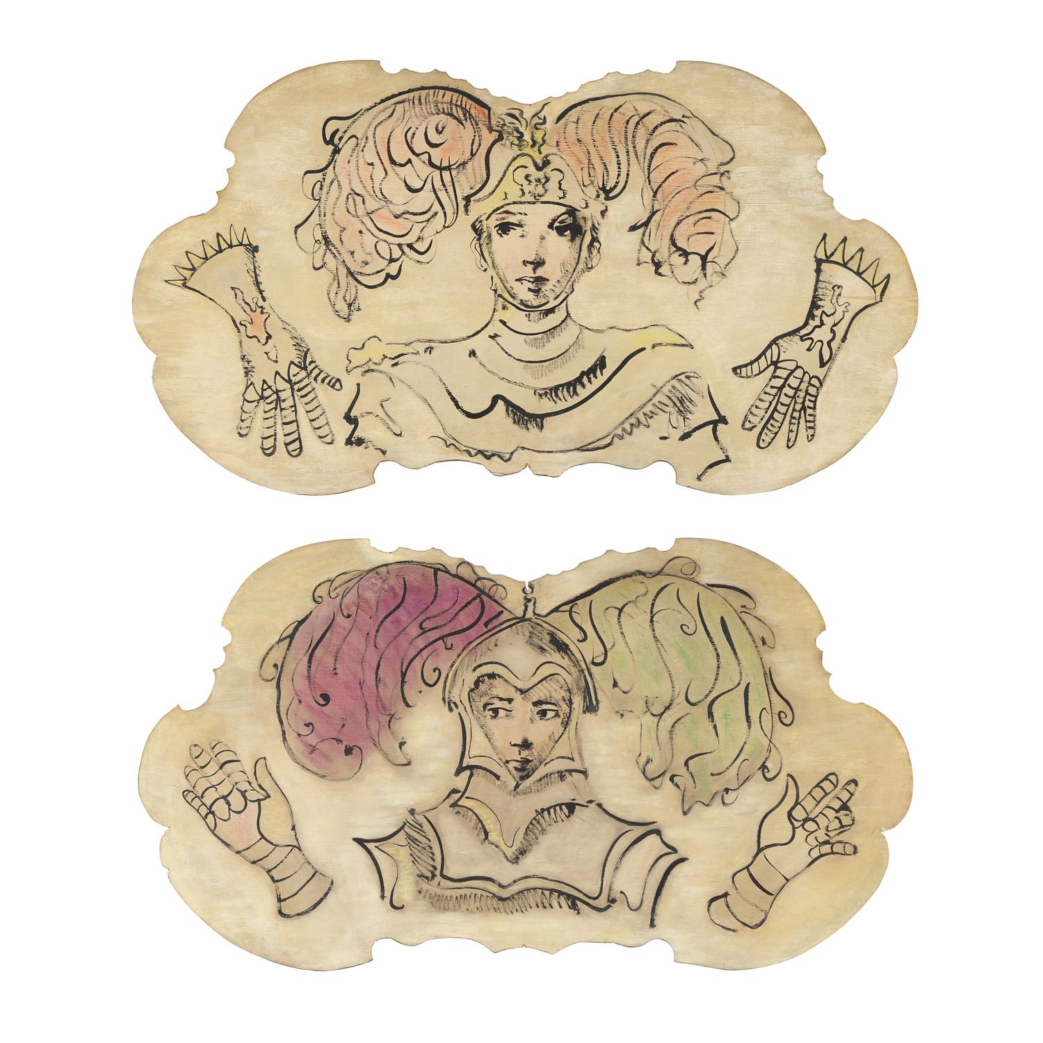 Christian Bérard (French, 1902–1949) — Pair of Cartouches for the "Bal du Panache" held at the Maison de L'Amérique Latine, Paris , 1947